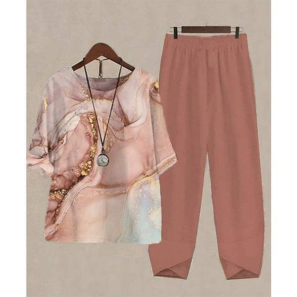 Dreamy Round Neck Pink Two Piece Set