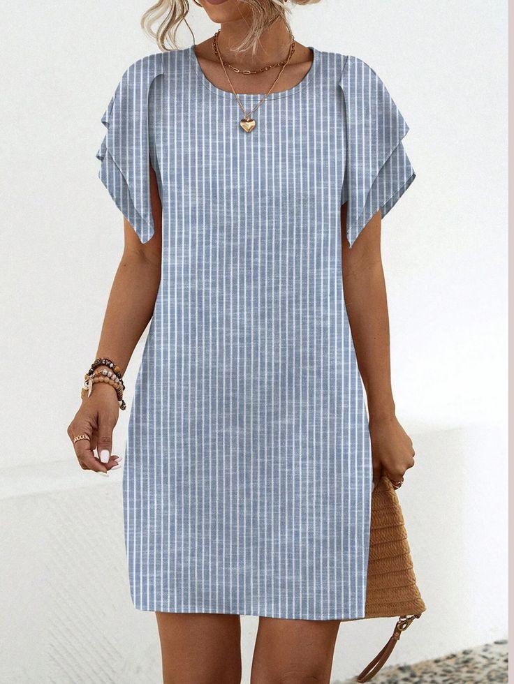 Chic Striped Print Short Sleeve Mini Dress