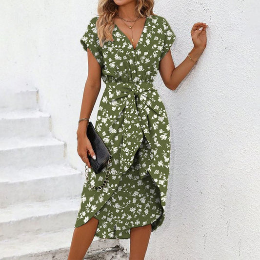 Groovy Short Sleeve V-Neck Midi Dress