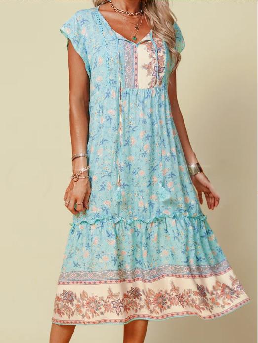 Boho Kurzärmeliges Webkleid 