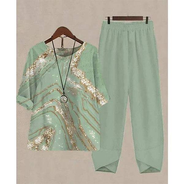 Dreamy Green 3/4 Sleeve Two Piece Set