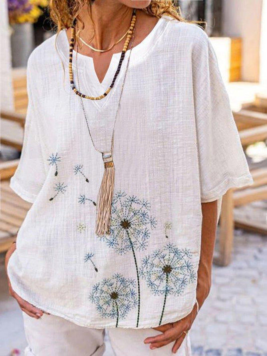 V-neck Printing Loose Casual Top