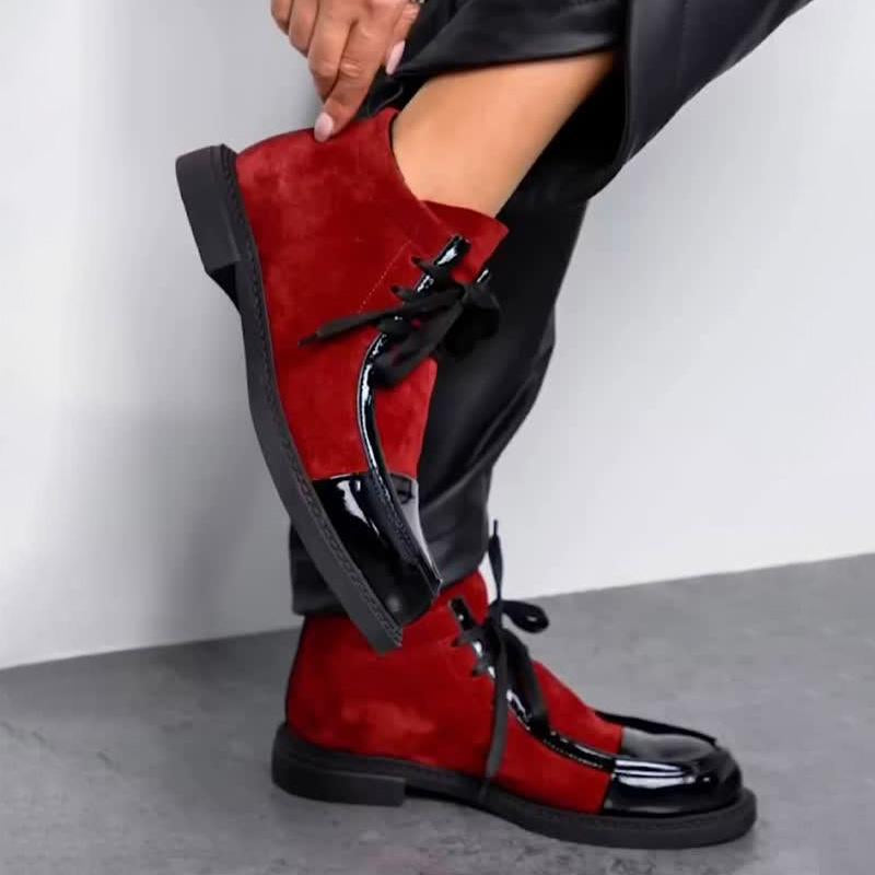 Modische flache Stiefel mit dicken Absätzen und Riemen für Damen 