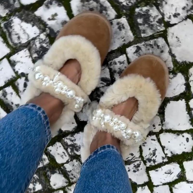 Fashion Pearl-Embellished Snow Boots