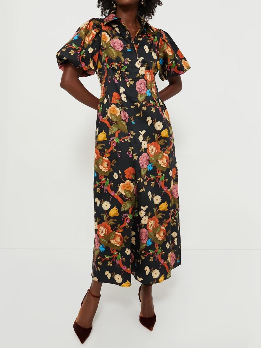 Floral Print Puff Sleeve Maxi Shirtdress (Buy 2 Free Shipping✔️)