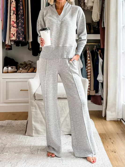 Casual V-neck Long-sleeved Loose Two Piece Set