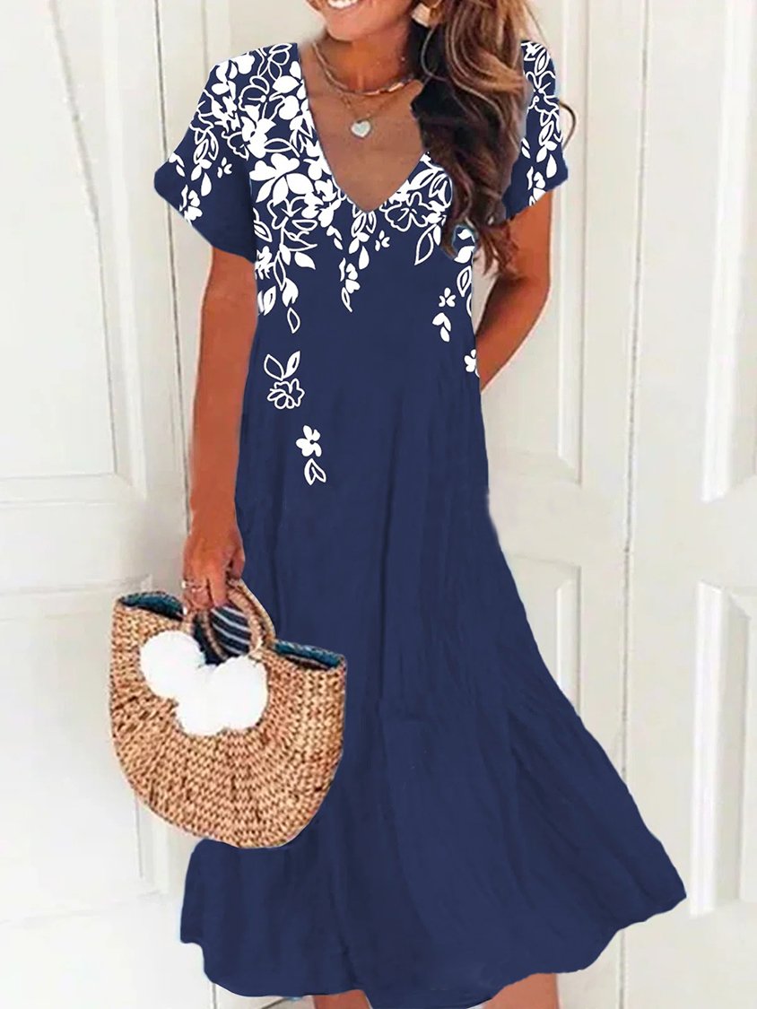 V-neck Printed  Maxi Dress