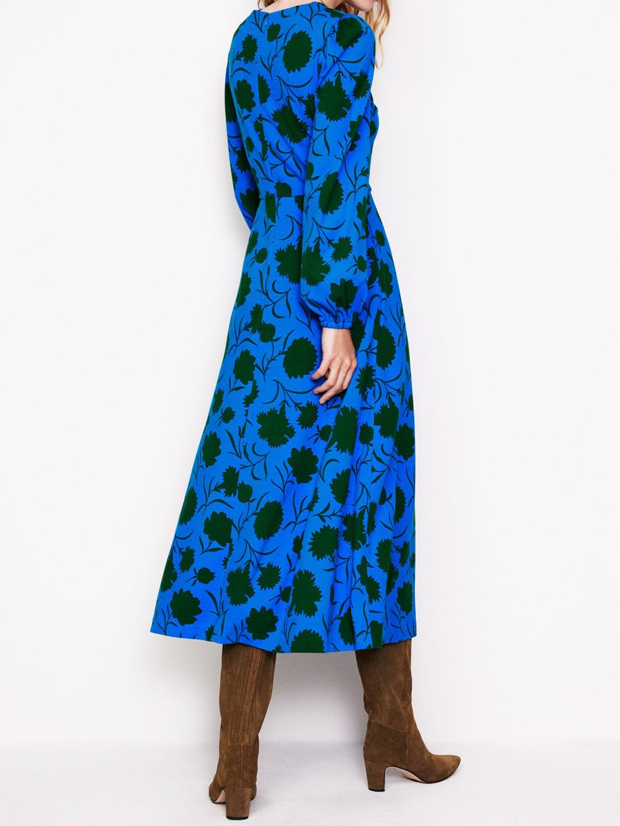 Stylish Crew Neck Long Sleeve Printed Maxi Dress