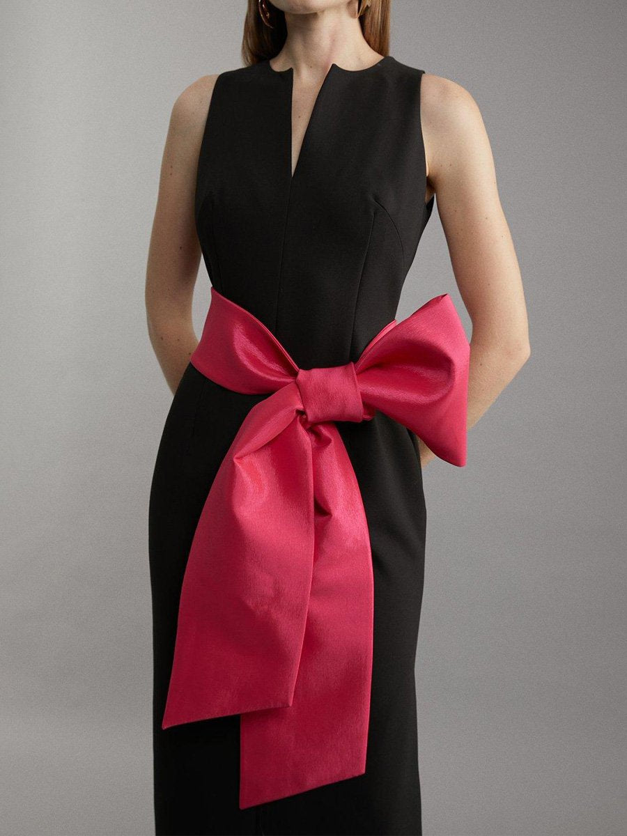 Elegant V-Neck Bow Tie Waist Midi Dress