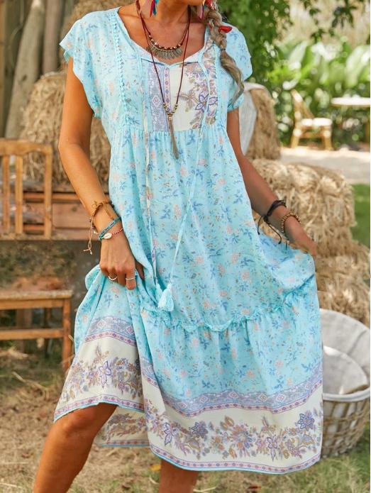 Boho Short Sleeve Weaving Dress