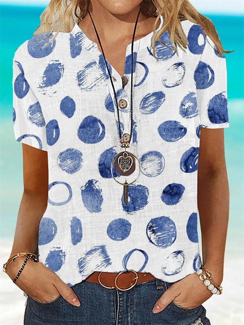 Flower Print Short Sleeve Stand Collar Shirt