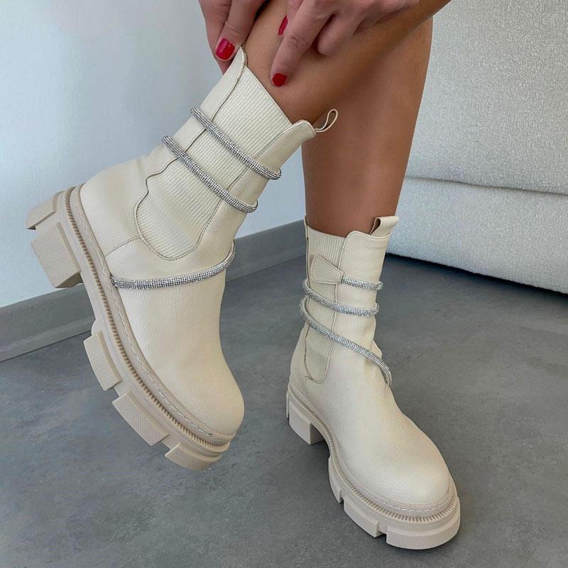 Snake Wrap Rhinestone Ankle Casual Platform Boots