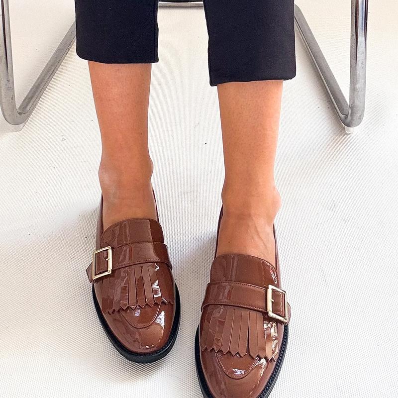 Fringed Flat Leather Slip-on Shoes