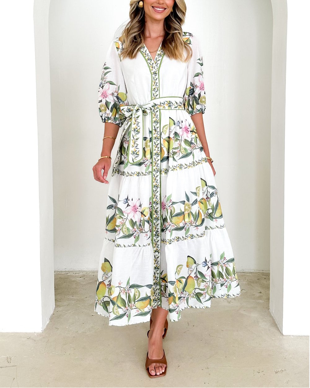 Chic Floral Print Short Sleeve Maxi Dress