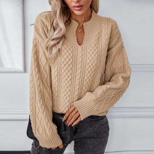 Retro Plain V-Neck Long Sleeve Sweater