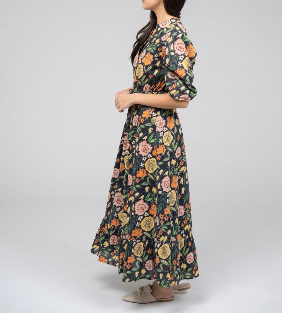 Romantic Floral Print V-Neck Midi Dress