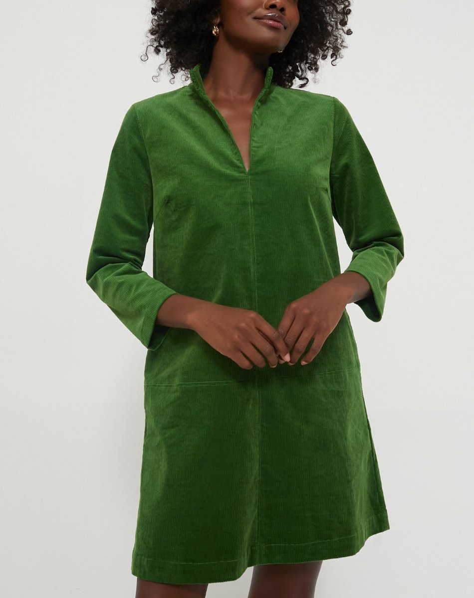 Green Corduroy Long sleeve Mini Dress