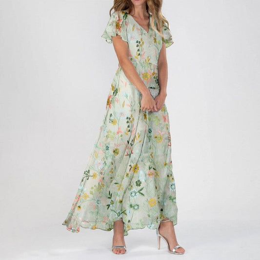 Youthful Green Short Sleeve Maxi Dress