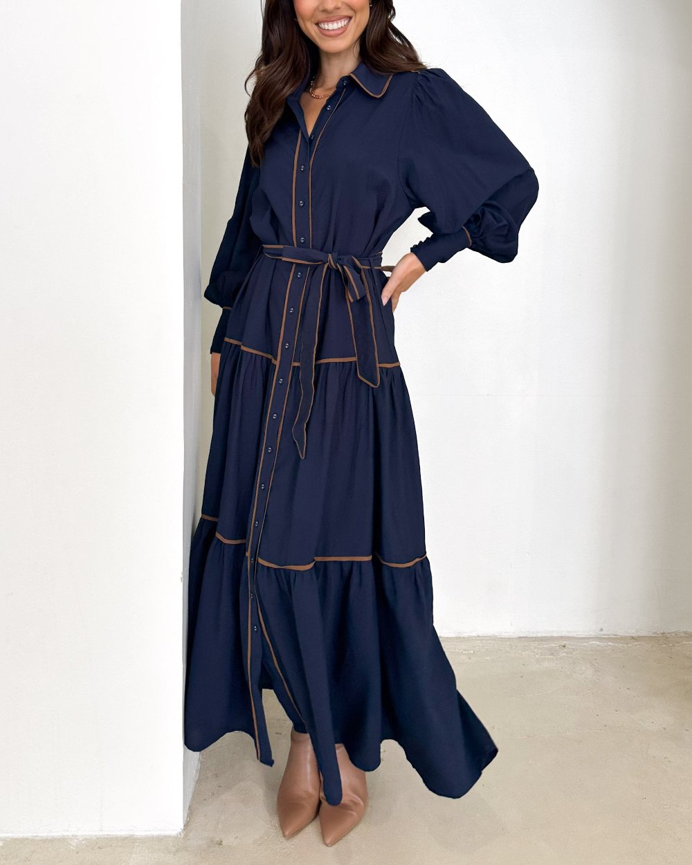 Paneled Vertical Button Maxi Dress