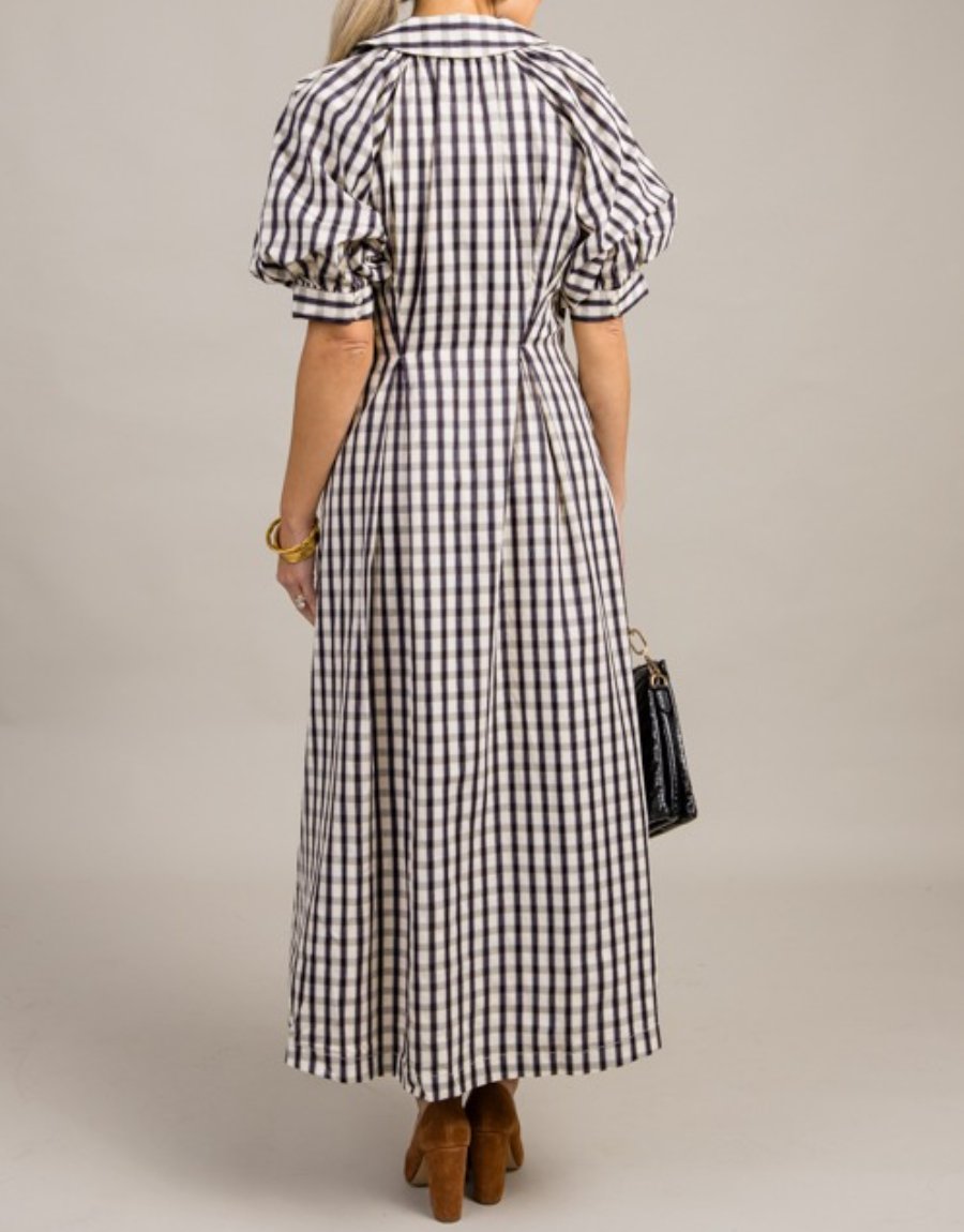 Stylish Gingham Check Button Maxi Dress