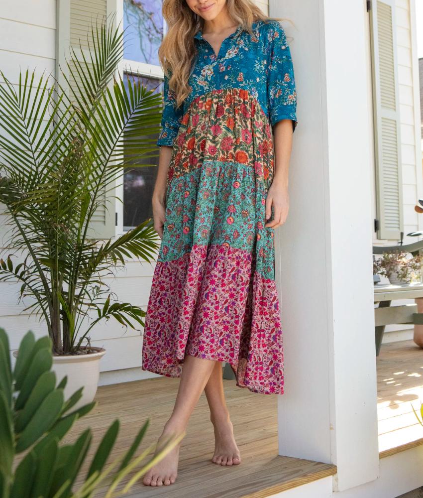 Chic Plant Print V-Neck Maxi Dress