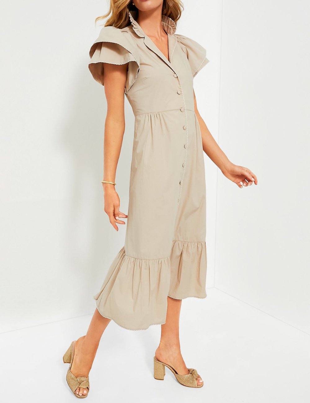 Layered Sleeve Lapel Midi Dress