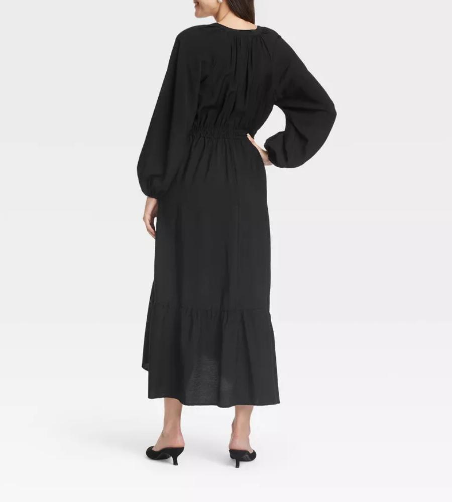 Popular Balloon Long Sleeve Tiered Midi Dress