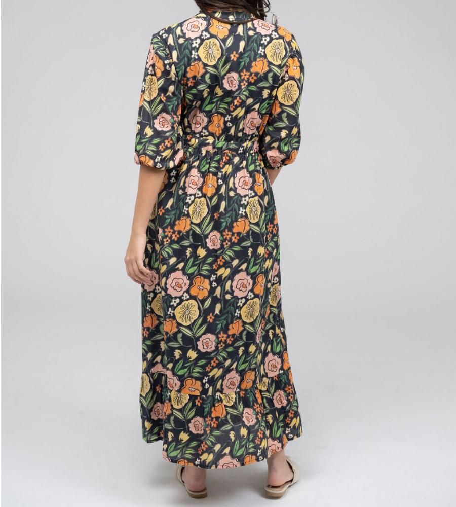 Romantic Floral Print V-Neck Midi Dress