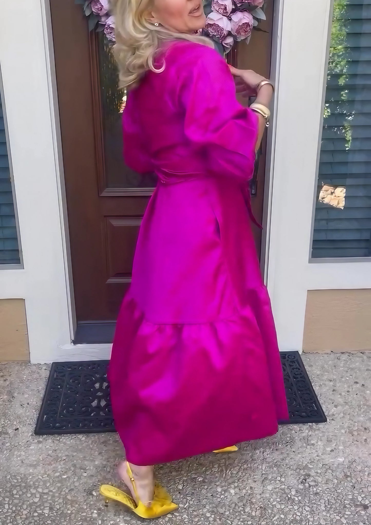 Hot Pink Raw Silk Maxi Dress