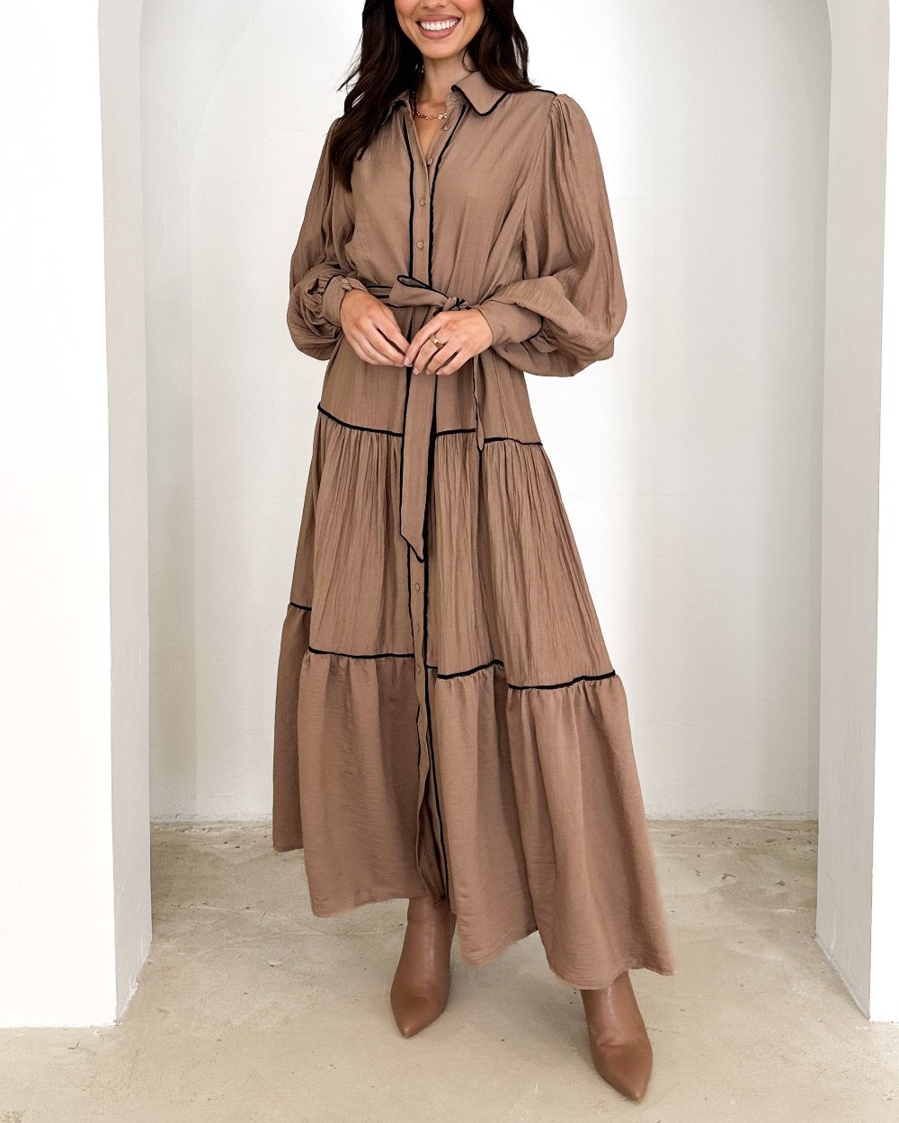 Paneled Vertical Button Maxi Dress