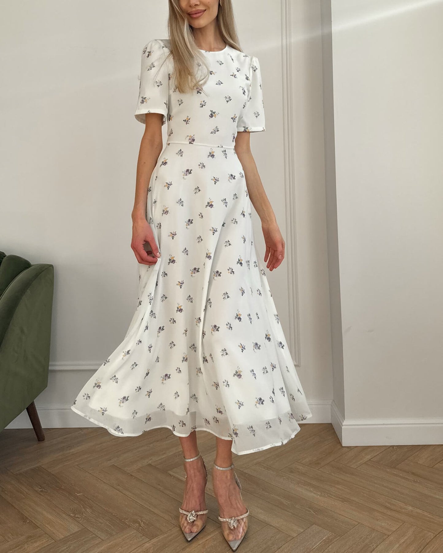 Round Neck Short Sleeve Floral Maxi Dress