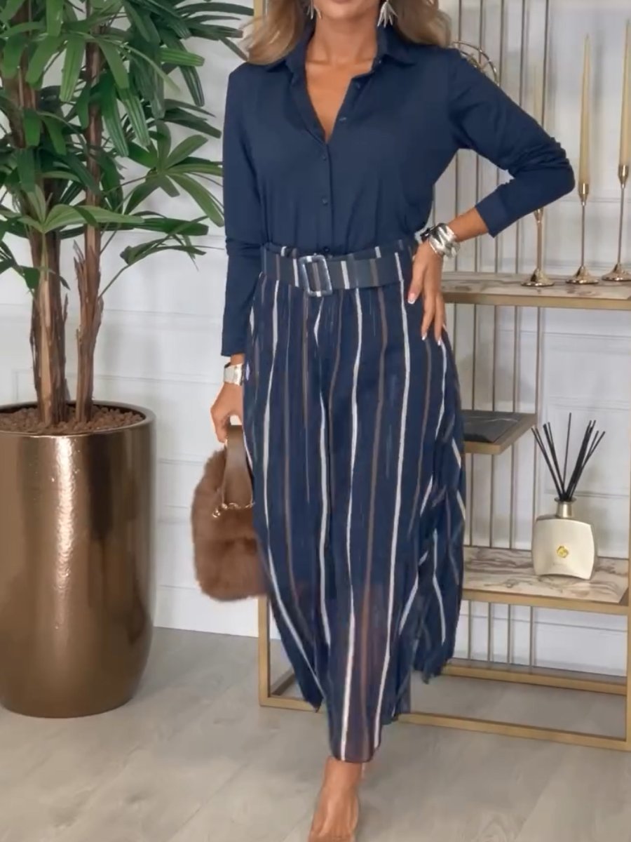 Elegant Navy Striped Maxi Dress