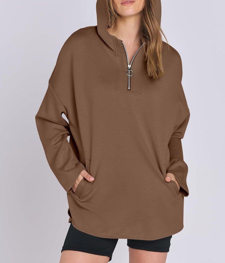 Trendy  Hoodie Quarter Zip Tunic Pullover