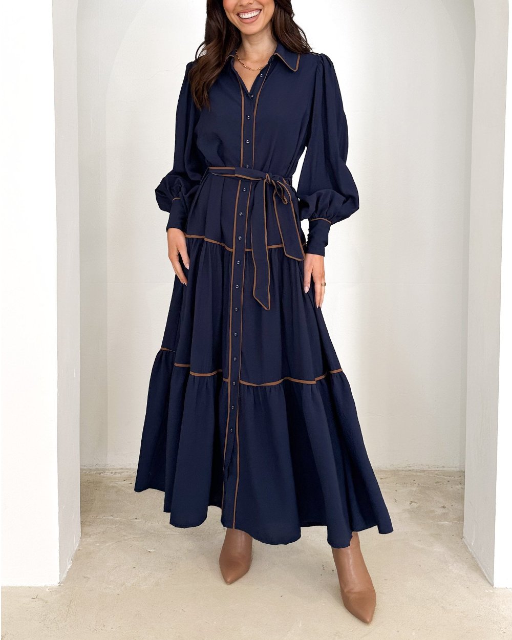 Paneled Vertical Button Maxi Dress