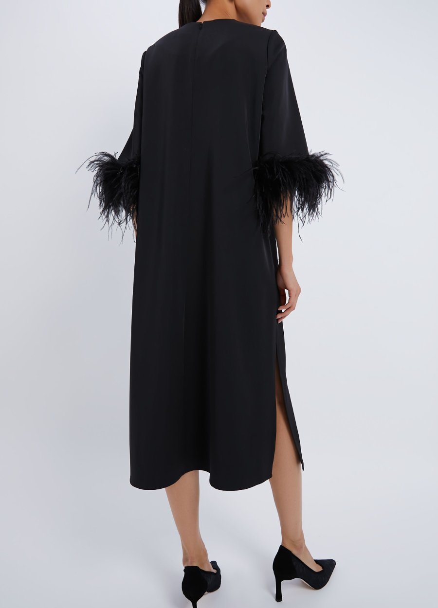 Stylish Black Feather Midi Dress