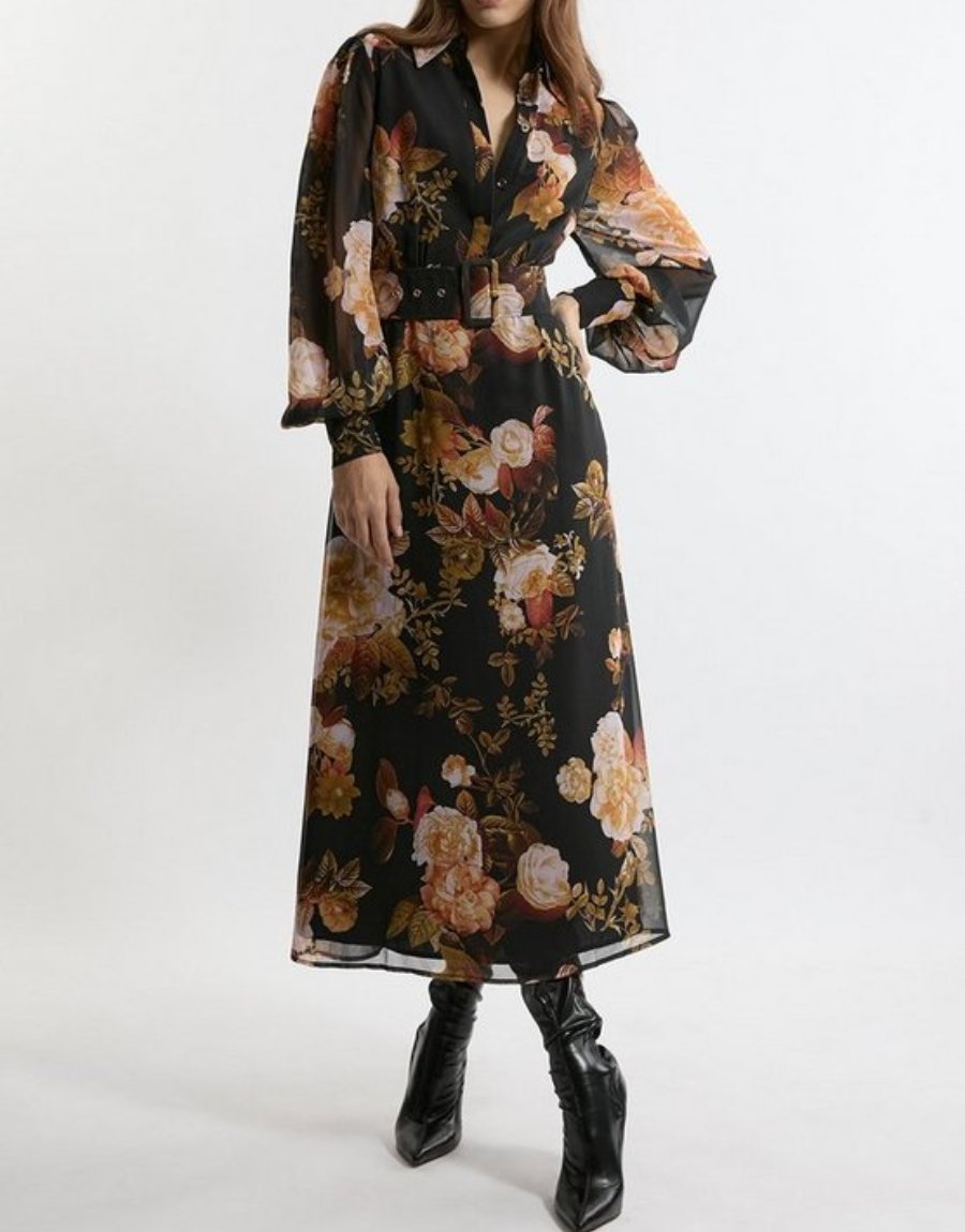 Chic Floral Shirt Maxi Dress