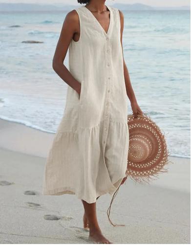 Sleeveless V Neck Stylish Casual Vacation Dress