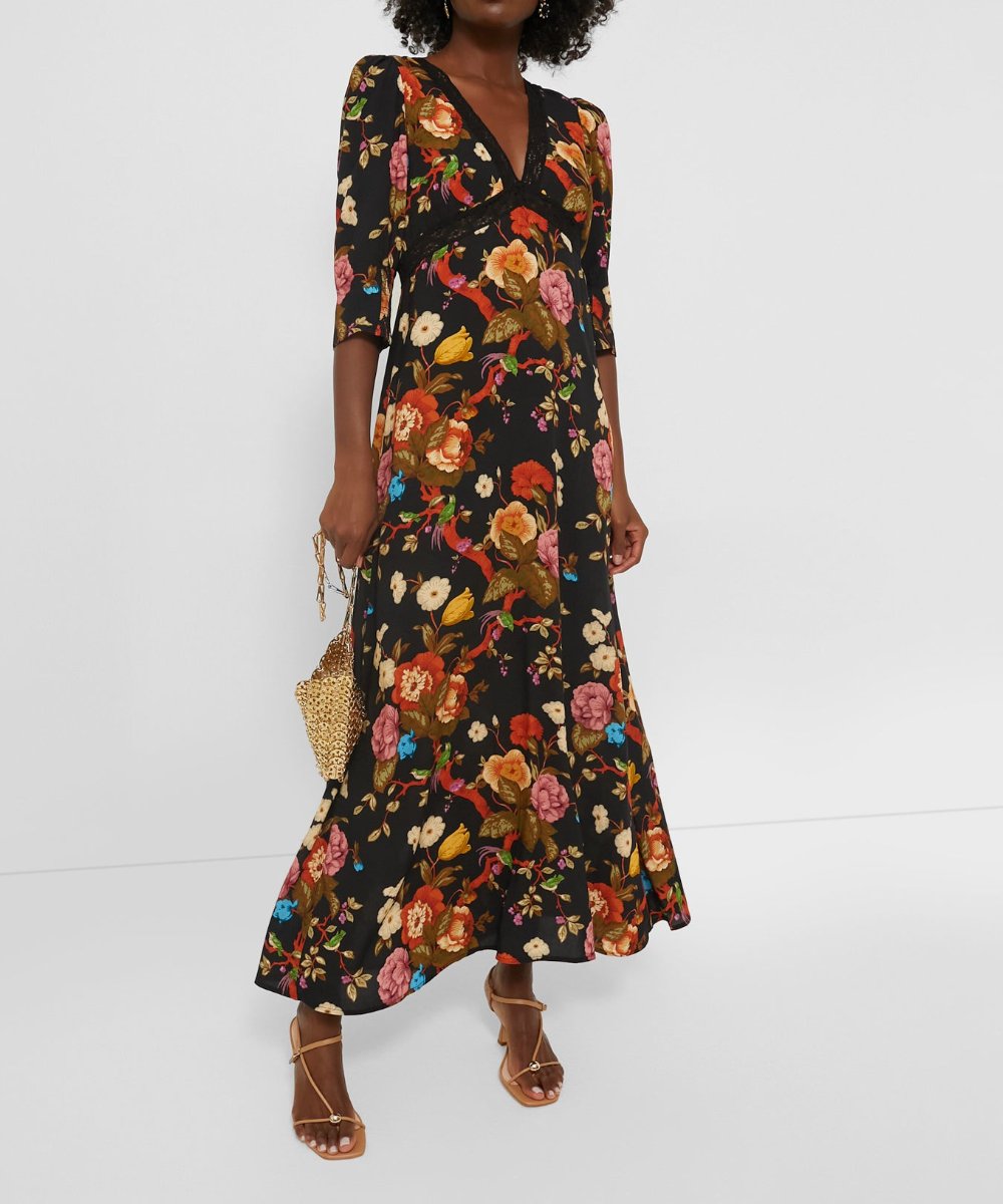 Elegant Floral Printed V-Neck Maxi Dress