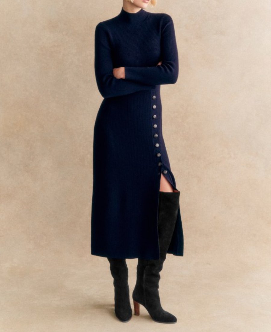 Chic Buttons Long Sleeve Sweater Midi Dress (Buy 2 Free Shipping✔️)