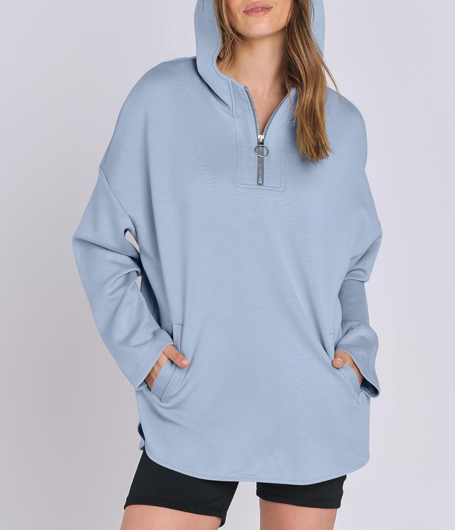 Trendy  Hoodie Quarter Zip Tunic Pullover