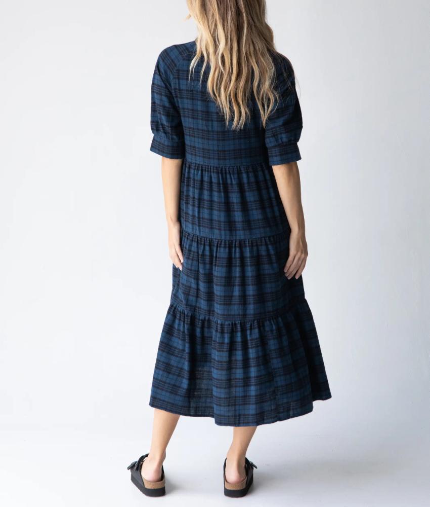 Stylish Collared Patchwork Plaid Maxi Dress