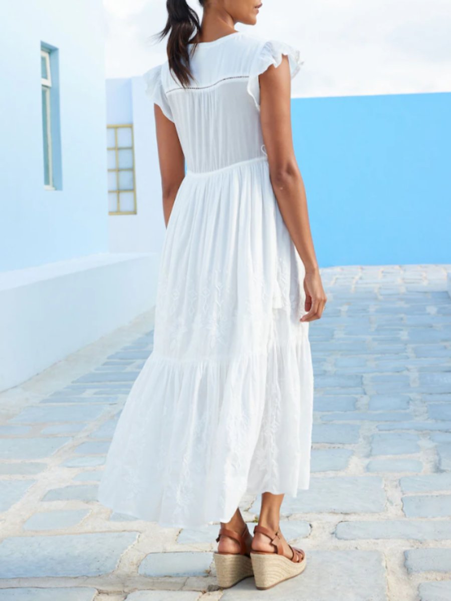 V-Neck Tiered Midi Summer Dress