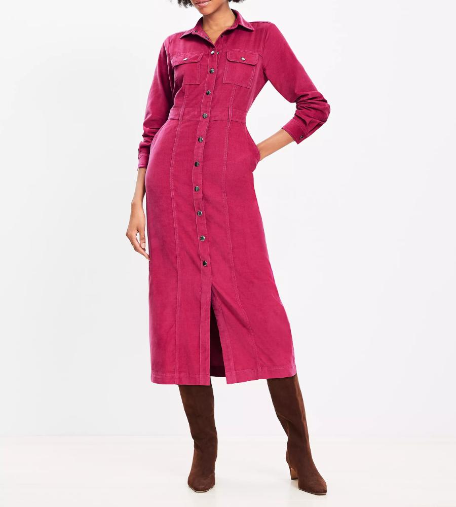 Trendy Corduroy Pocket Midi Dress