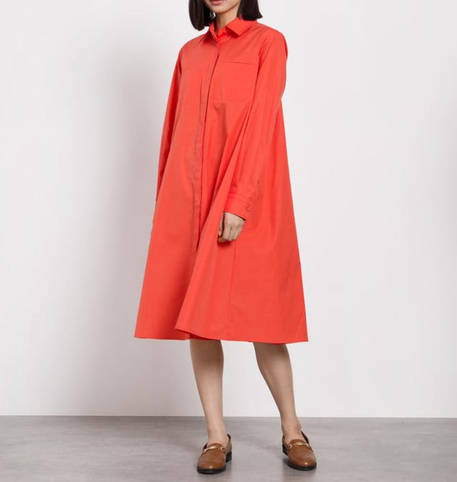 Showy Orange Long Sleeve Pocket Dress