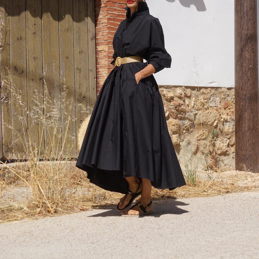 Glamorous Black Plain lapel Maxi Dress