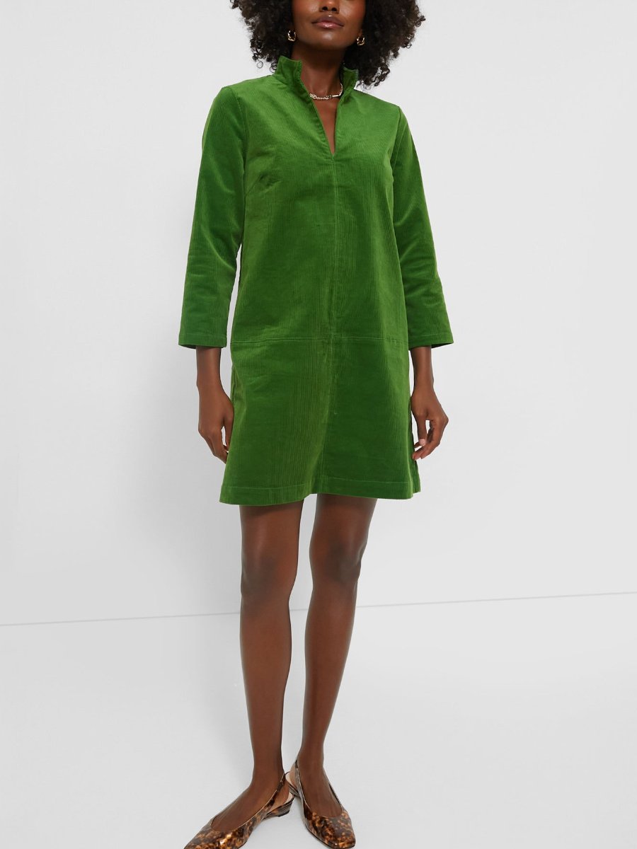 Green Corduroy Long sleeve Mini Dress