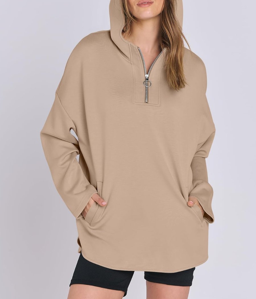 Trendy  Hoodie Quarter Zip Tunic Pullover