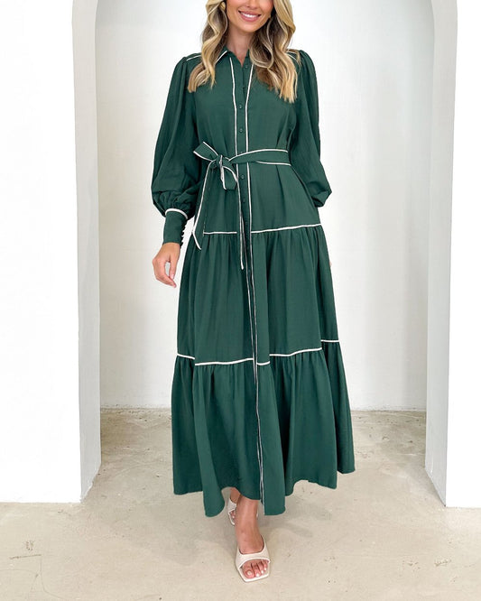 Paneled Vertical Button Maxi Dress