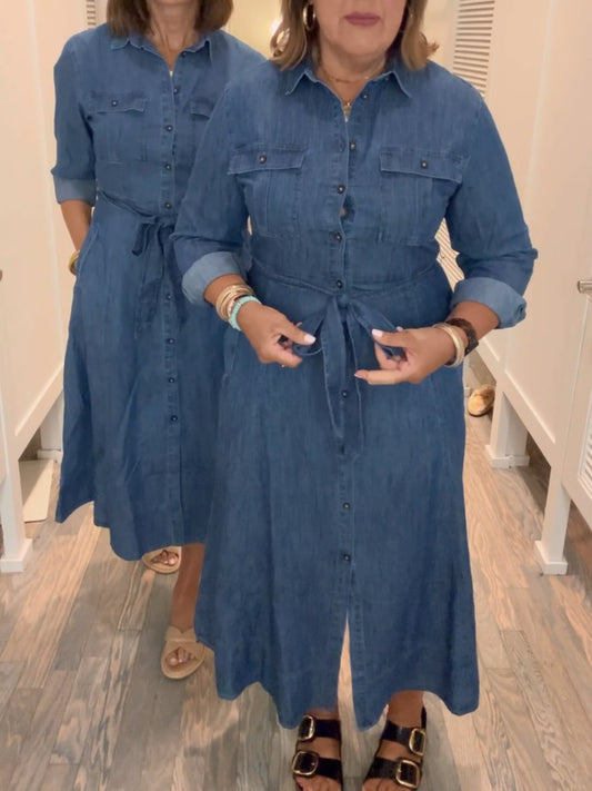 Belted Pocket Maxi Shirtdress