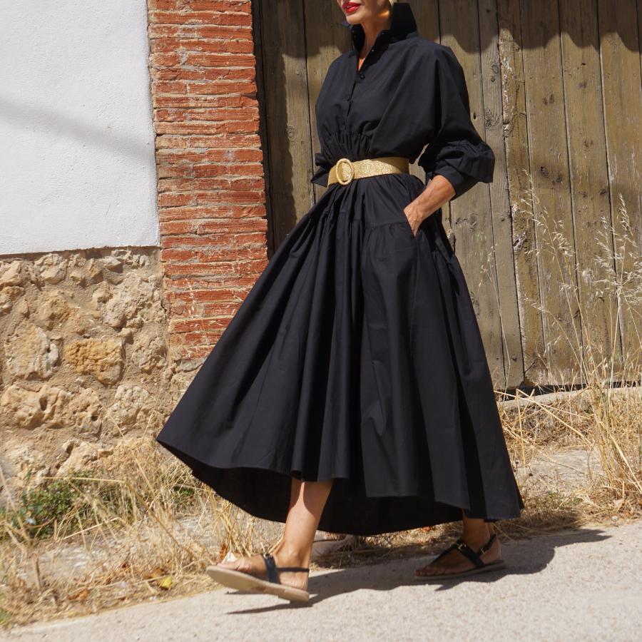 Glamorous Black Plain lapel Maxi Dress